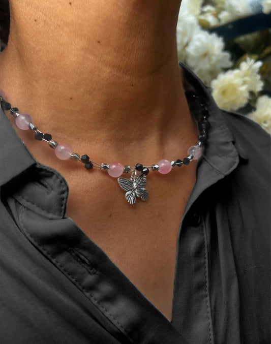 Pink/Black butterfly necklace